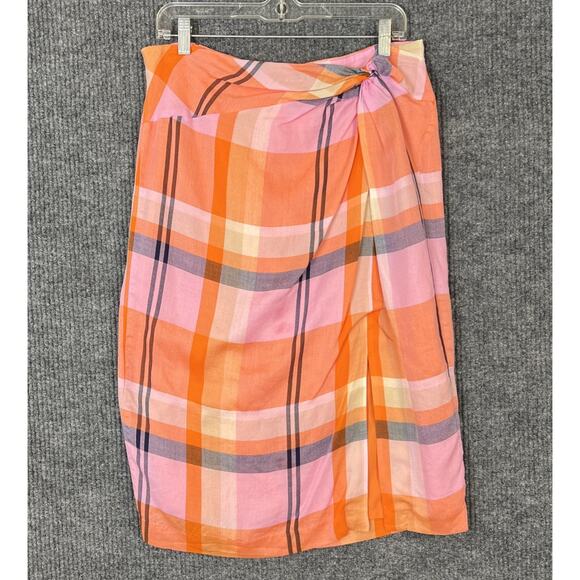 Ann Taylor Womens Orange Pink Twisted Plaid Pencil Skirt Size 12P Office Career - Picture 2 of 10